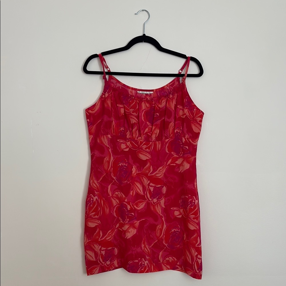 Vintage Red Floral Slip Dress – Adjustable Straps, Summer-Ready